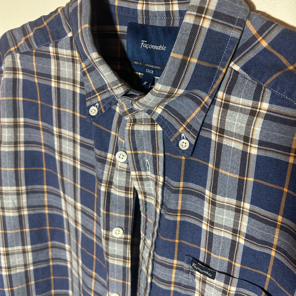Faconnable Blue and Gray Casual Button Down Shirt